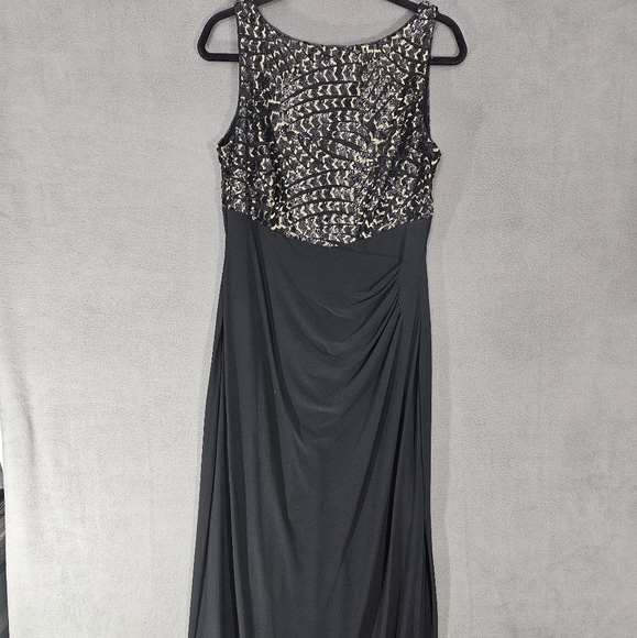 Lauren Ralph Lauren Black Sequin Gold Embroidered Sleeveless Dress Size 12 Maxi - Picture 1 of 11